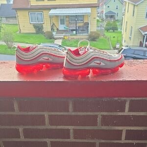 Nike Kids Sneakers in White and Red with Bright Red VaporMax Sole